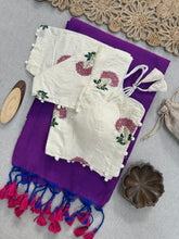 Simple Khadi Cotton Handloom Saree with Ready Blouse – Classic Purple Dual Tone